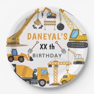 Modern Construction Simple Kid's Birthday Paper Plates
