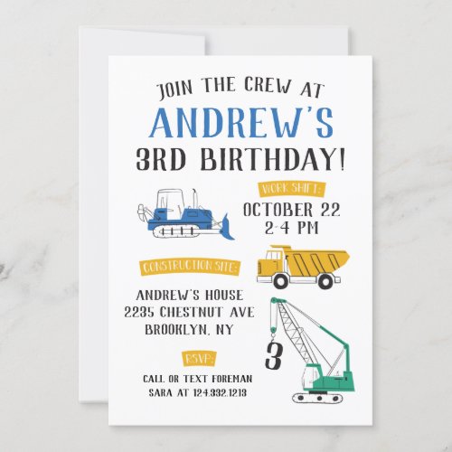 Modern Construction Site Birthday Invitation