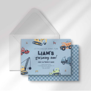 Modern Construction Truck Birthday Invitation