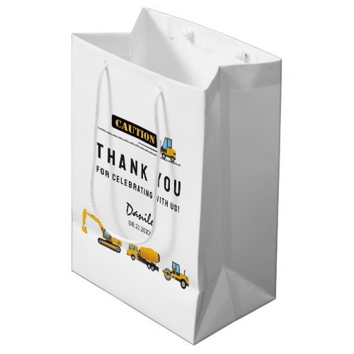Modern Construction Truck Vehicles Party Paper Medium Gift Bag