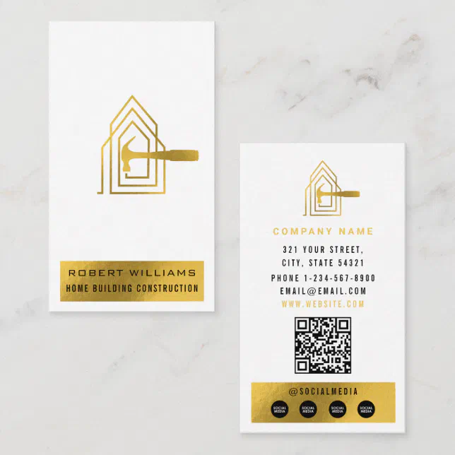 Modern Construction White Gold Home Building Lux Business Card | Zazzle