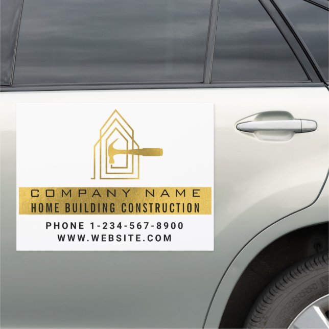 Modern Construction White Gold Home Building Lux Car Magnet (In Situ)