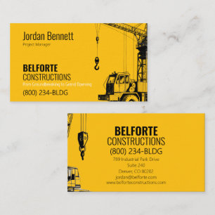Modern Construction   Yellow & Crane Design Business Card