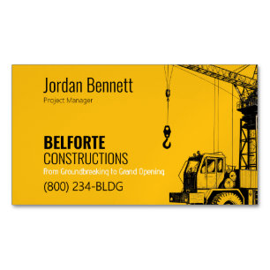 Modern Construction Yellow & Crane Design Business Card Magnet