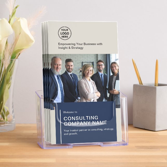 Modern Consultant Neutral Navy Business Tri-Fold Brochure (Insitu)