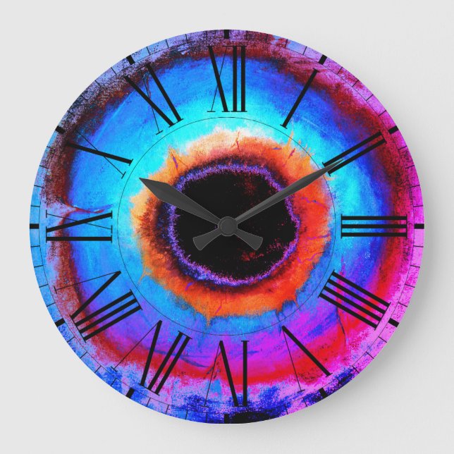 Modern Contemporary Abstract Aqua Blue Black Hole Large Clock (Front)