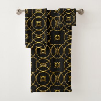 Modern Contemporary Abstract Black Gold Pattern Bath Towel Set by TheHomeStore at Zazzle
