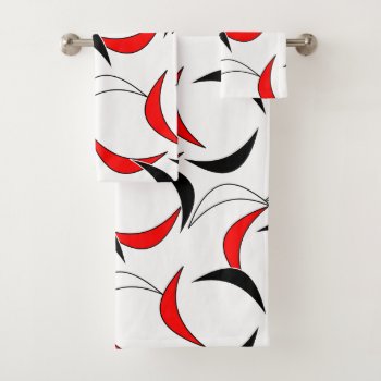Modern Contemporary Abstract Black Red Pattern Bath Towel Set by TheHomeStore at Zazzle