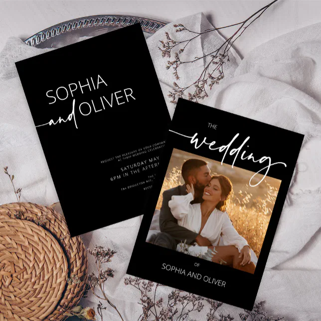 Modern Contemporary Black and White Wedding Invitation | Zazzle