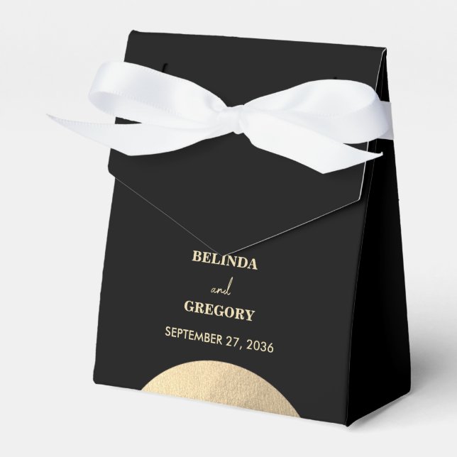 Modern Contemporary Black & Gold Abstract Wedding Favor Boxes (Front Side)
