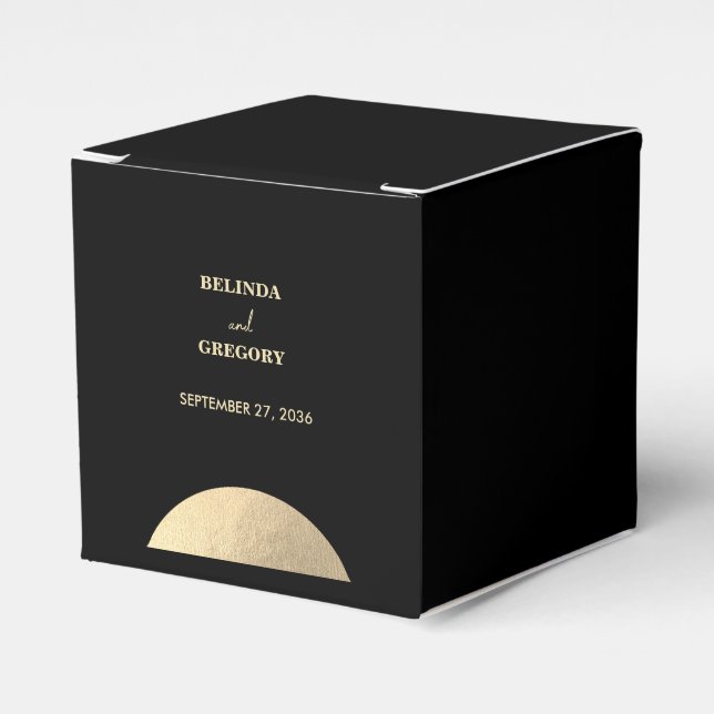 Modern Contemporary Black & Gold Abstract Wedding Favor Boxes (Front Side)