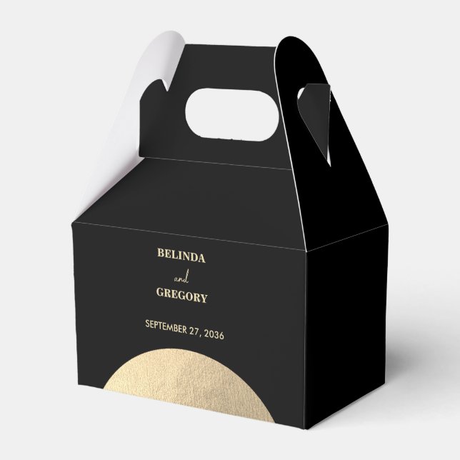 Modern Contemporary Black & Gold Abstract Wedding Favor Boxes (Front Side)