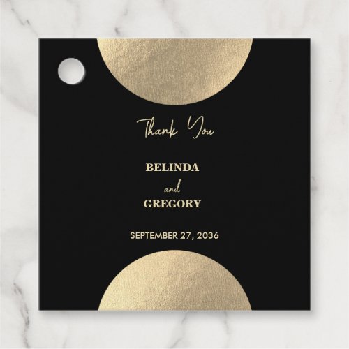 Modern Contemporary Black  Gold Abstract Wedding Favor Tags