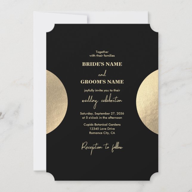 Modern Contemporary Black & Gold Abstract Wedding Invitation (Front)