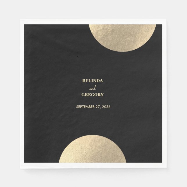 Modern Contemporary Black & Gold Abstract Wedding Napkins (Front)