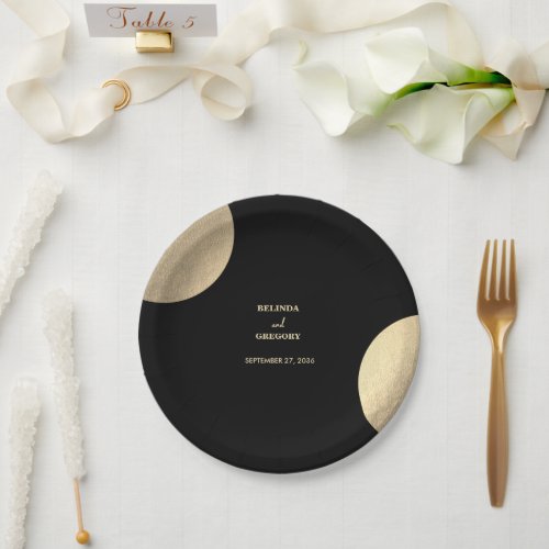 Modern Contemporary Black  Gold Abstract Wedding Paper Plates