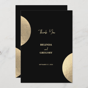 Modern Contemporary Black & Gold Abstract Wedding Thank You Card