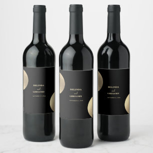 Modern Contemporary Black & Gold Abstract Wedding Wine Label