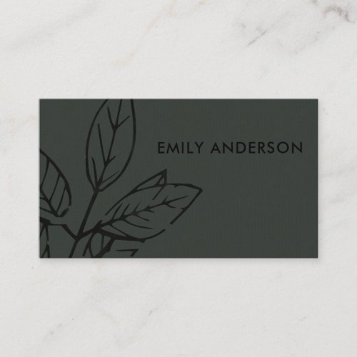 MODERN CONTEMPORARY BLACK ON BLACK GREY LEAVES BUSINESS CARD