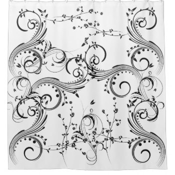 Modern Contemporary Black Vine Pattern Shower Curtain by TheHomeStore at Zazzle