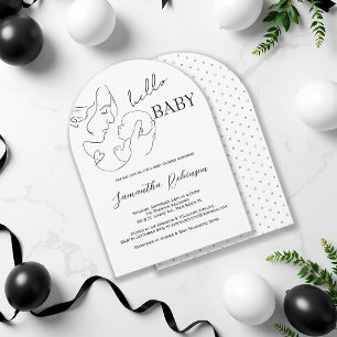 Modern Contemporary Black White Baby Shower Invitation