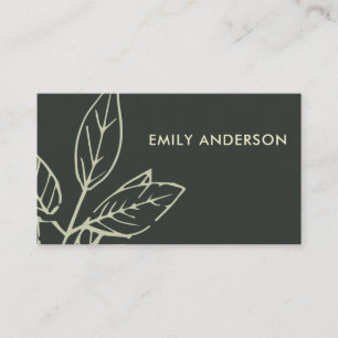 MODERN CONTEMPORARY BLACK WHITE GREEN LEAVES BUSINESS CARD