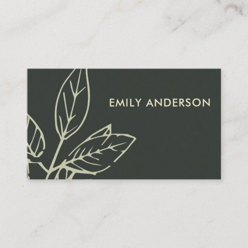 MODERN CONTEMPORARY BLACK WHITE GREEN LEAVES BUSINESS CARD