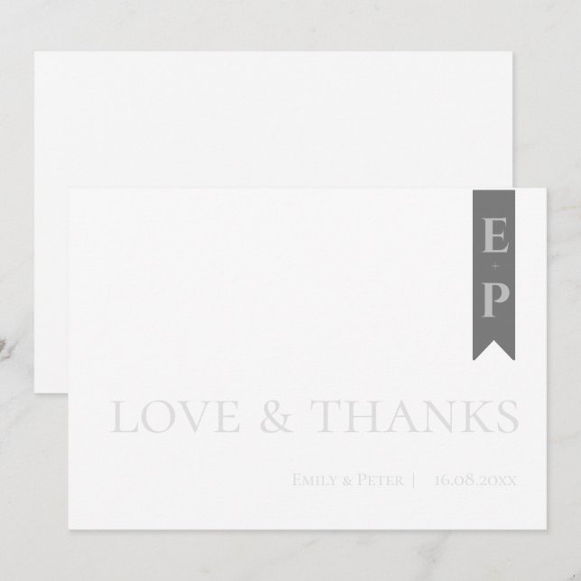 Modern Contemporary Black White Love & Thanks  Thank You Card (Front/Back)