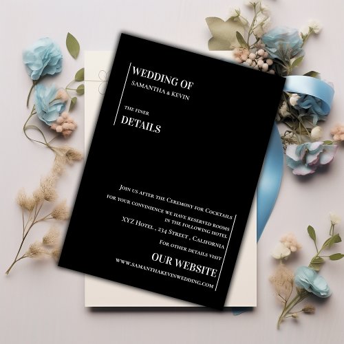 Modern Contemporary Black White Wedding Details Enclosure Card