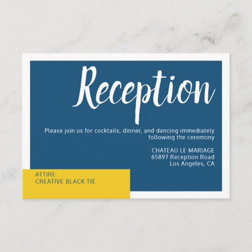 Modern Contemporary blue  yellow wedding minimal  Enclosure Card