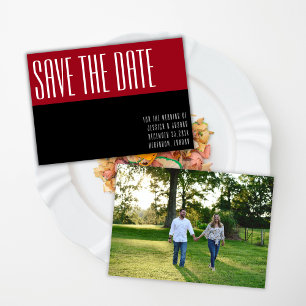 Modern Contemporary Bold Black Red Photo Wedding Save The Date
