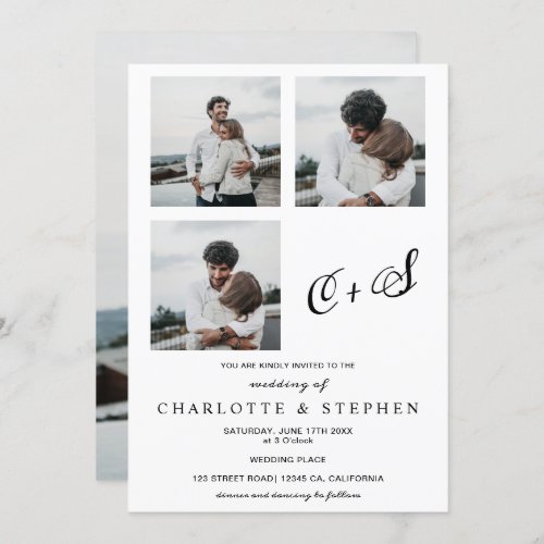 Modern contemporary casual initials photo wedding invitation