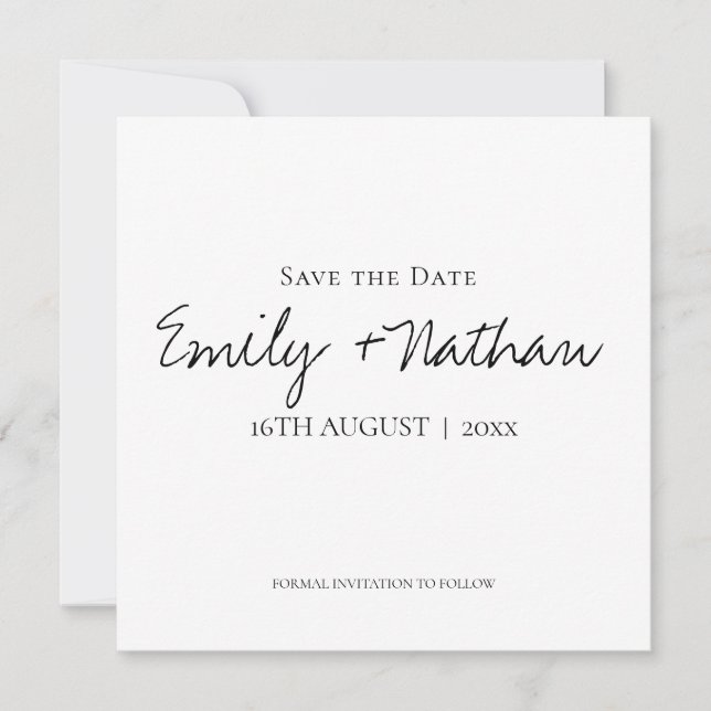 Modern Contemporary Classic Black  White Wedding Save The Date (Front)