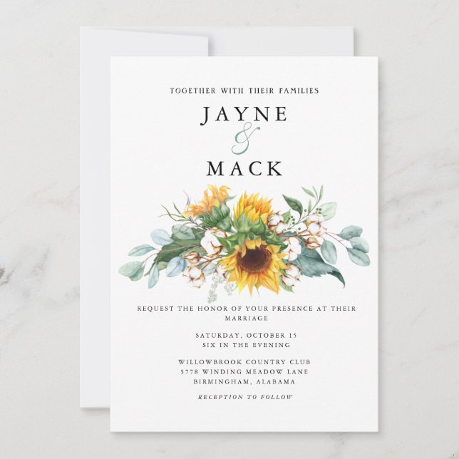 Modern Contemporary Design Sunflower Wedding  Invitation (Front)