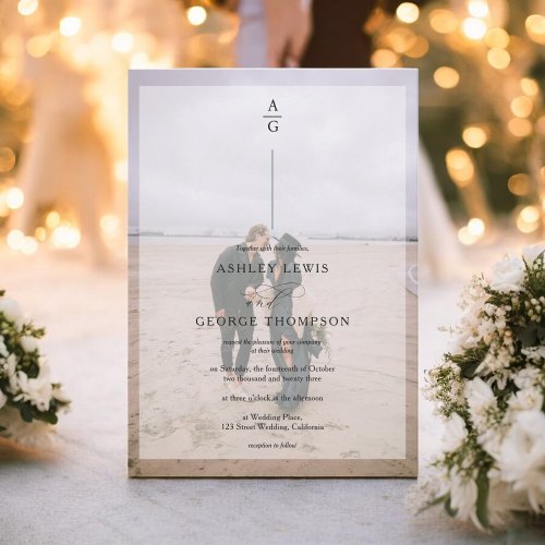 Modern contemporary elegant 2 photo wedding invitation