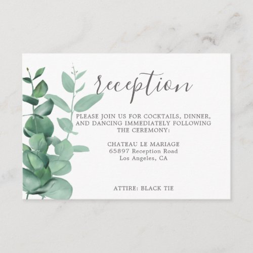 Modern contemporary eucalyptus greenery wedding en enclosure card