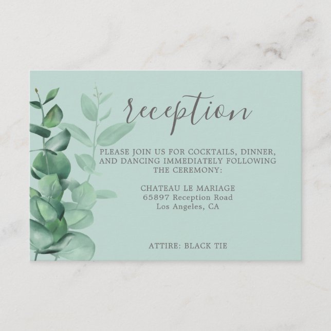 Modern contemporary eucalyptus greenery wedding enclosure card (Front)