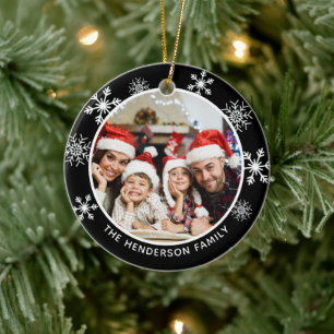 Modern Contemporary Family Photo Snowflake Ceramic Ornament