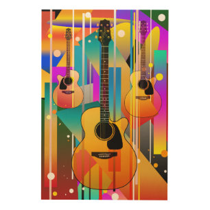 Modern Contemporary Geometric Guitar  Wood Wall Art