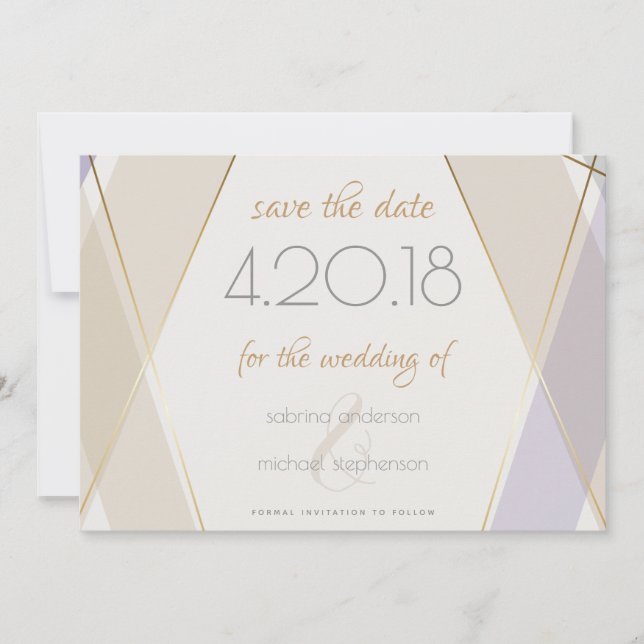 Modern Contemporary Geometric Mushroom Violet Save The Date (Front)