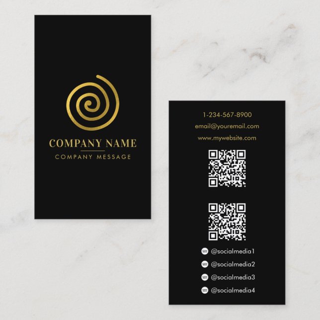Modern Contemporary Gold Spiral Logo Business Card (Front/Back)
