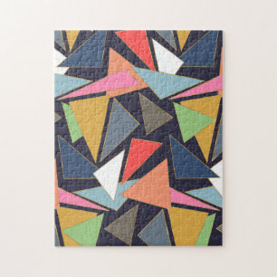 Modern Contemporary Gold Strokes Colorful Triangle Jigsaw Puzzle