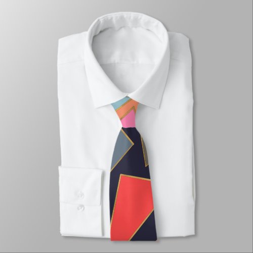 Modern Contemporary Gold Strokes Colorful Triangle Neck Tie