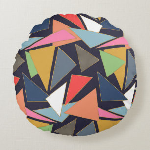 Modern Contemporary Gold Strokes Colorful Triangle Round Pillow