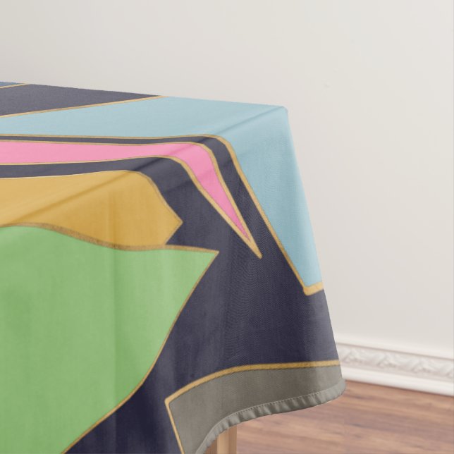 Modern Contemporary Gold Strokes Colorful Triangle Tablecloth (In Situ)