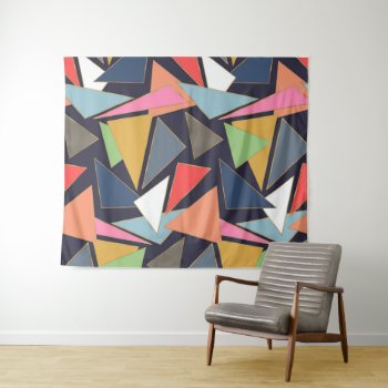 Modern Contemporary Gold Strokes Colorful Triangle Tapestry by InovArtS at Zazzle