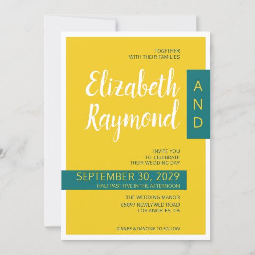 Modern contemporary green  yellow minimal wedding invitation