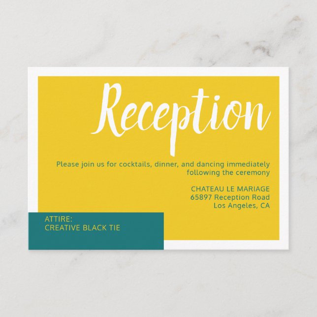 Modern Contemporary green yellow wedding minimal Enclosure Card (Front)