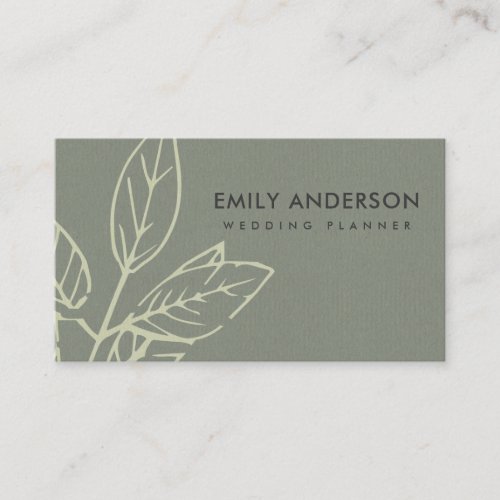 MODERN CONTEMPORARY GREY KRAFT YELLOW WHITE LEAVES BUSINESS CARD