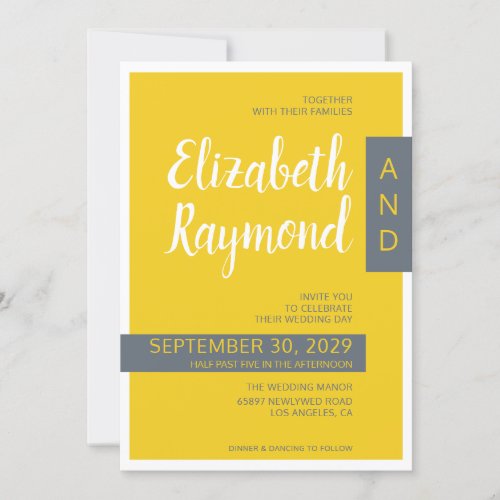 Modern Contemporary grey  yellow minimal wedding  Invitation